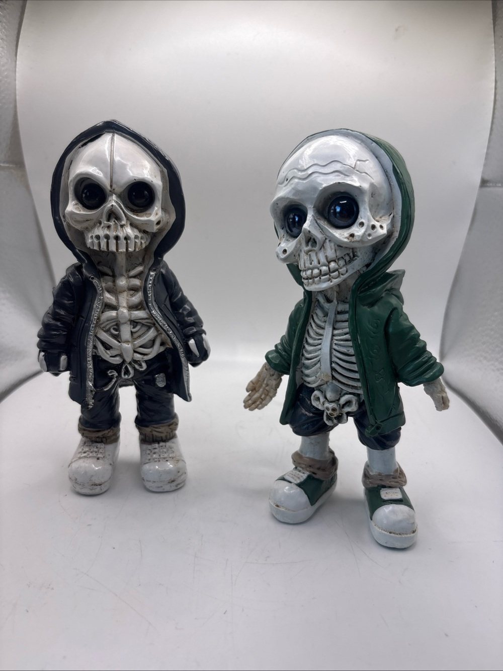 2pc Skull Character Figurines - Hooded & Jacketed Skeleton Style Figures